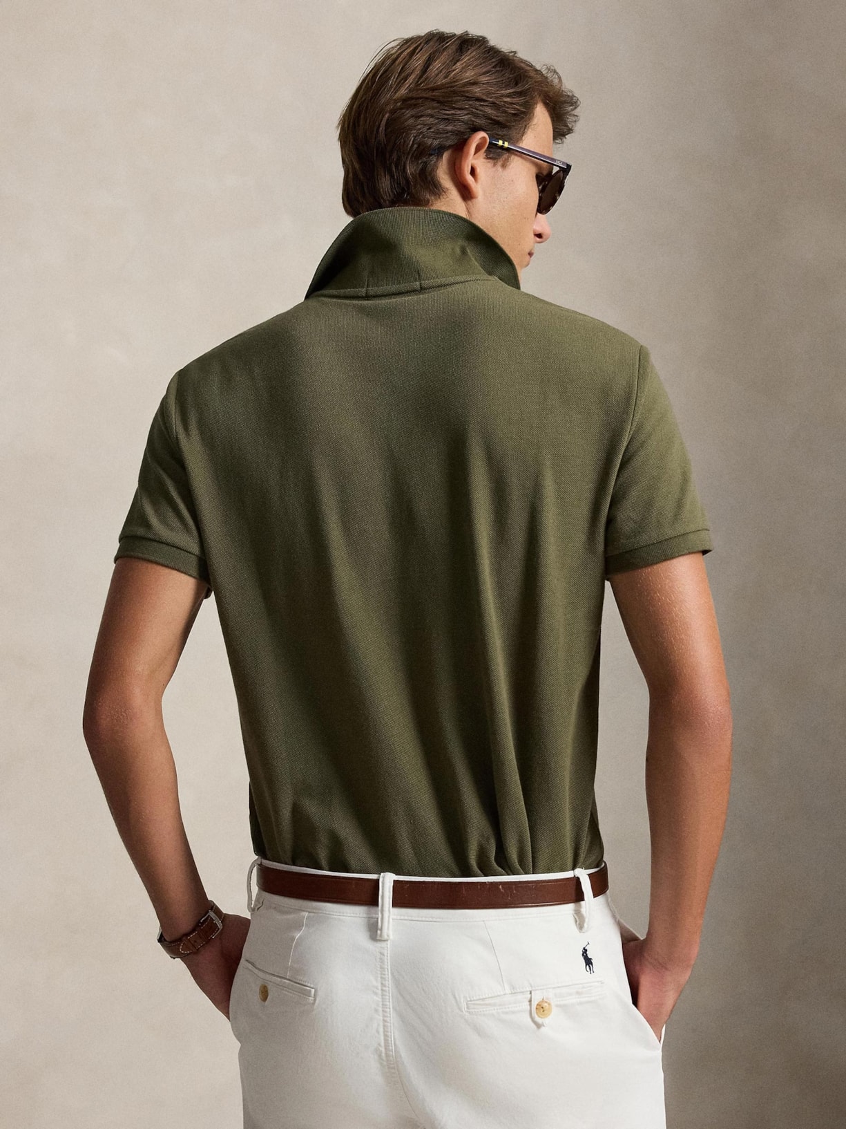 Polo Masculina Manga Curta Slim Fit Logo Bordado Verde Polo Ralph Lauren