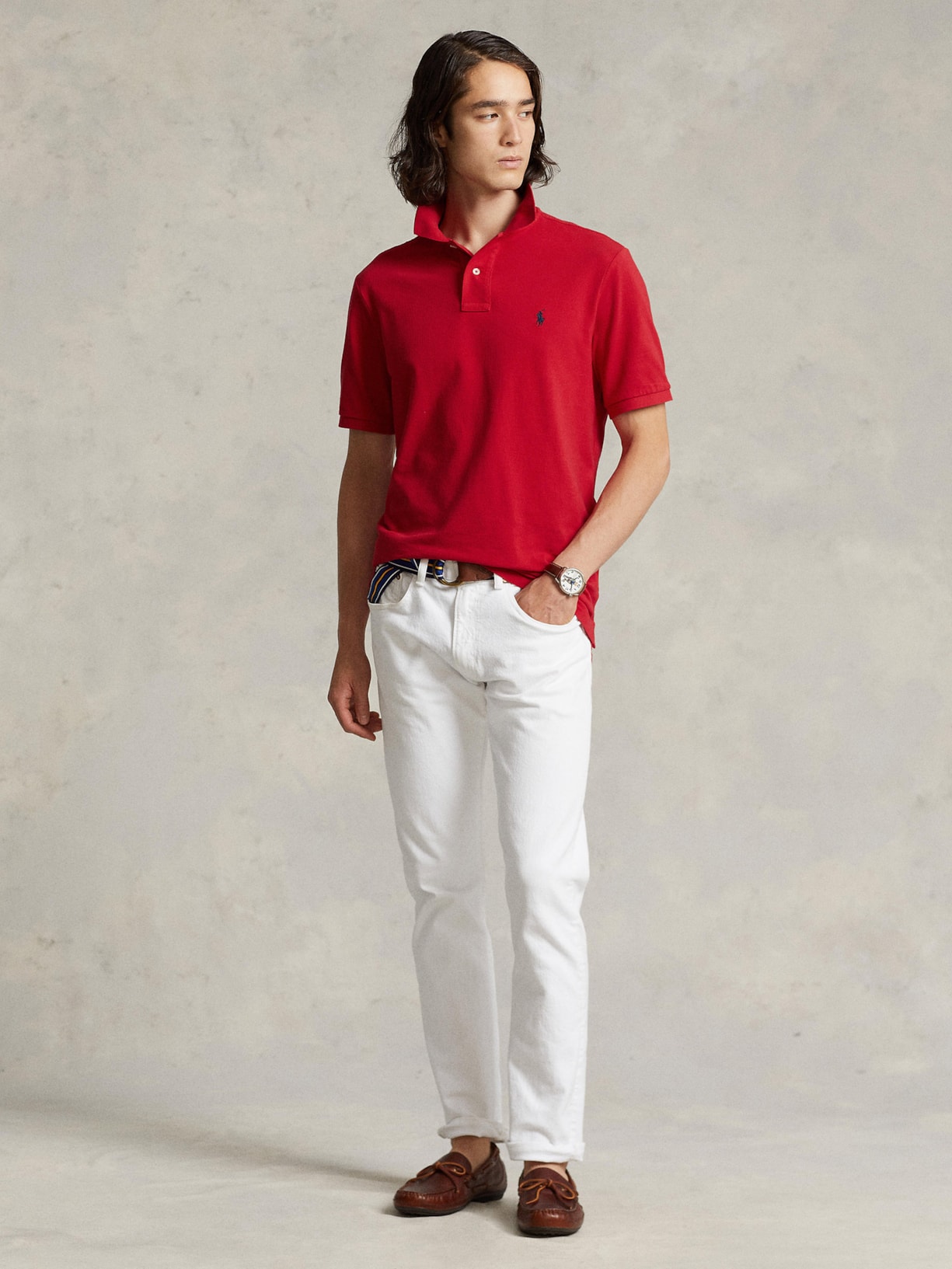 Polo Masculina Manga Curta Slim Fit Logo Bordado Vermelho Polo Ralph Lauren