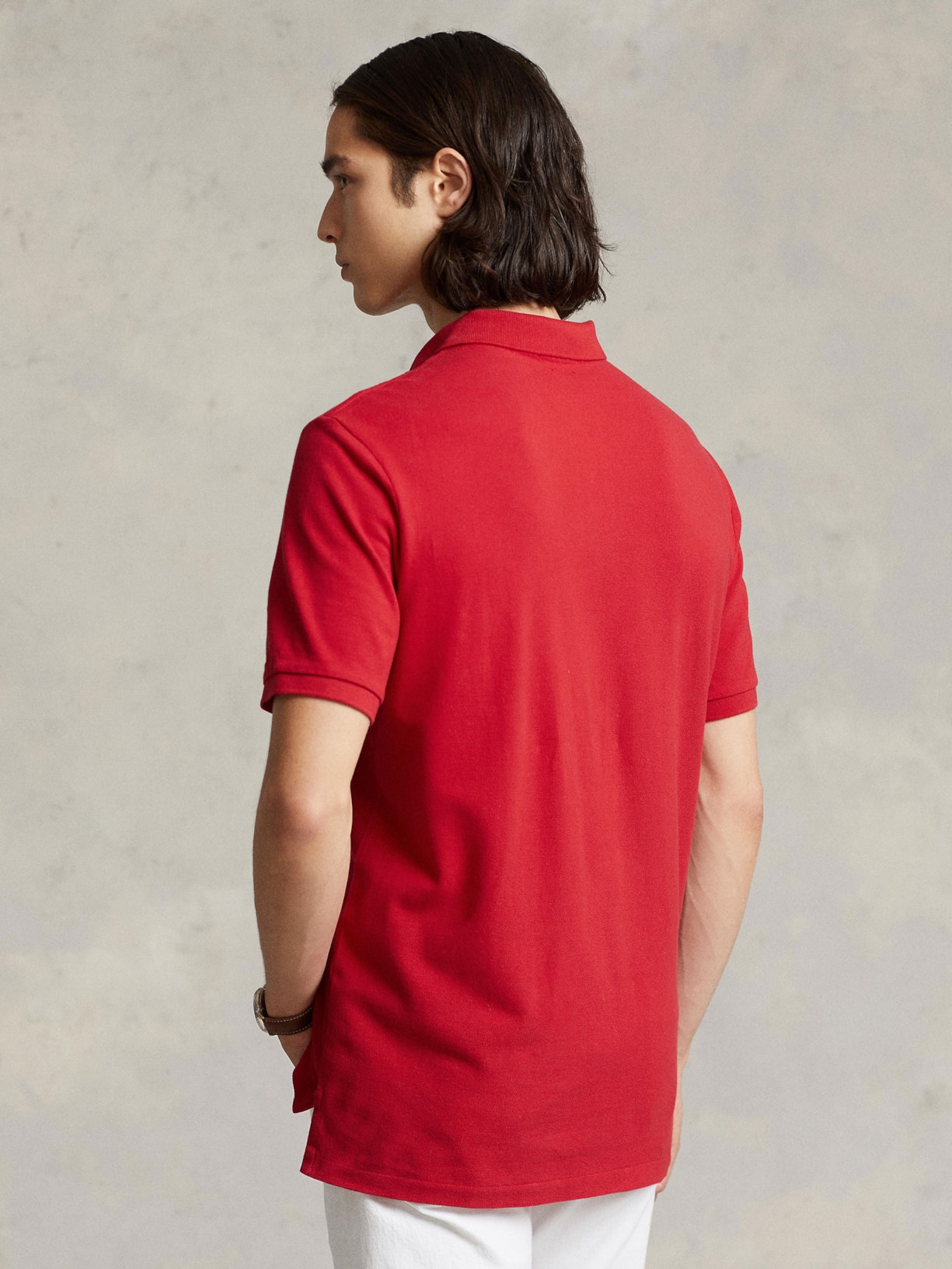Polo Masculina Manga Curta Slim Fit Logo Bordado Vermelho Polo Ralph Lauren