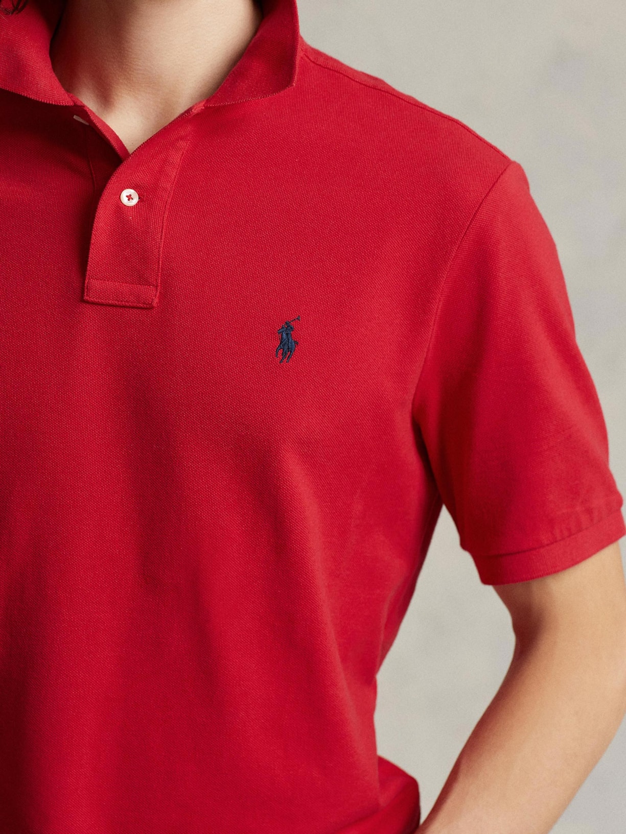 Polo Masculina Manga Curta Slim Fit Logo Bordado Vermelho Polo Ralph Lauren