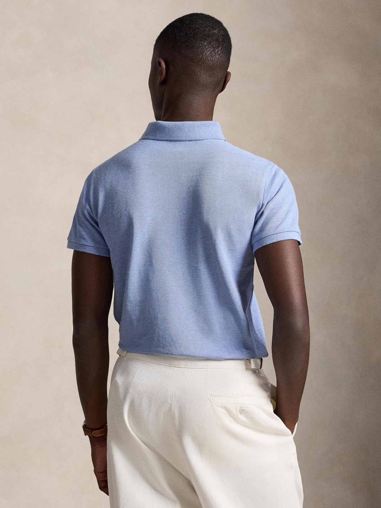 Polo Masculina Manga Curta Slim Fit Mesh Logo Bordado Azul Polo Ralph Lauren