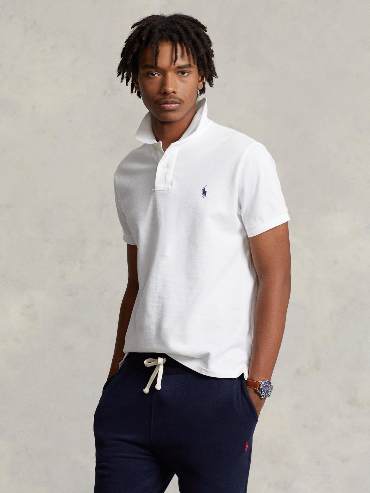 Polo Masculina Manga Curta Slim Fit Mesh Logo Bordado Branco Polo Ralph Lauren