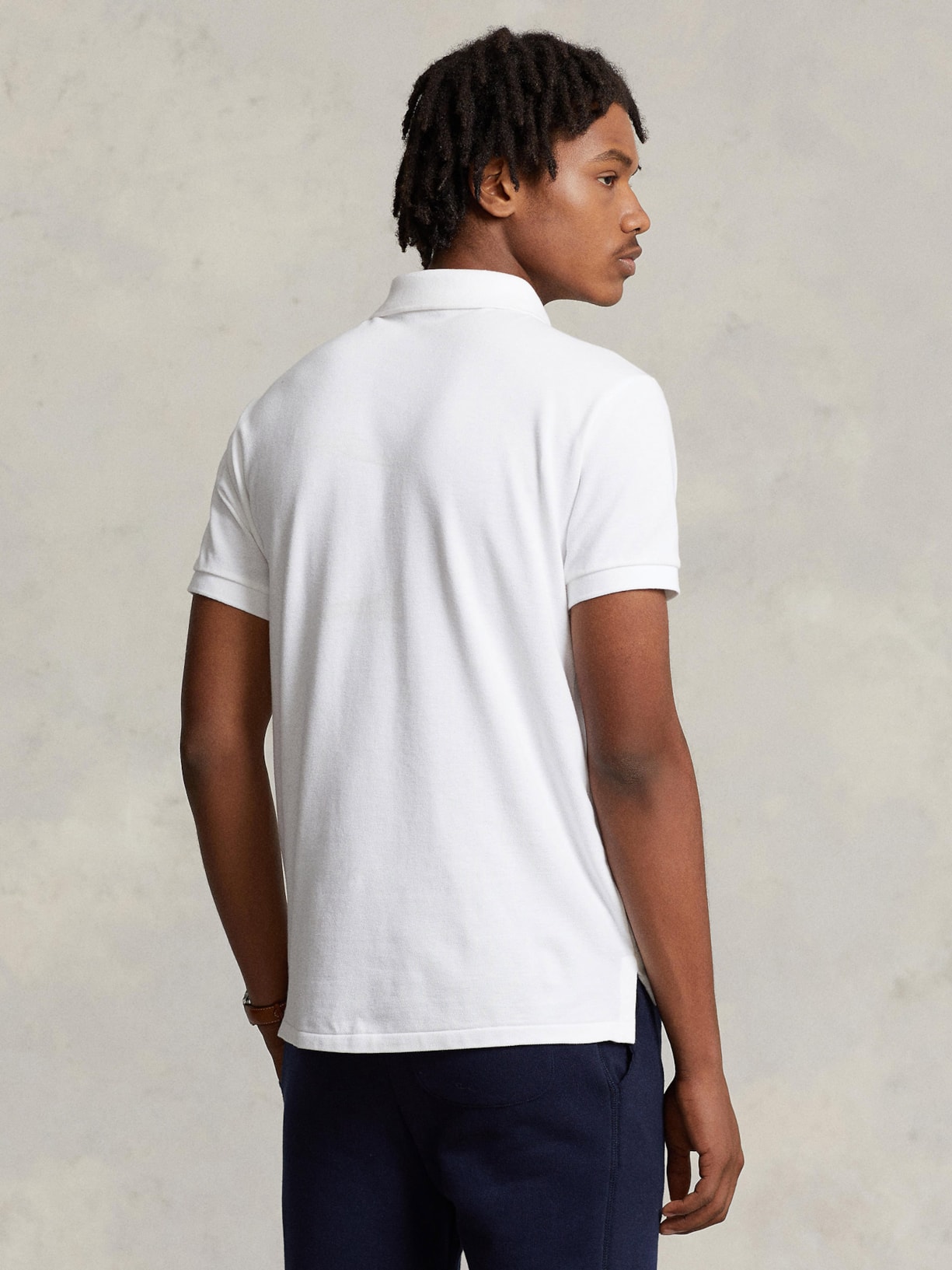 Polo Masculina Manga Curta Slim Fit Mesh Logo Bordado Branco Polo Ralph Lauren