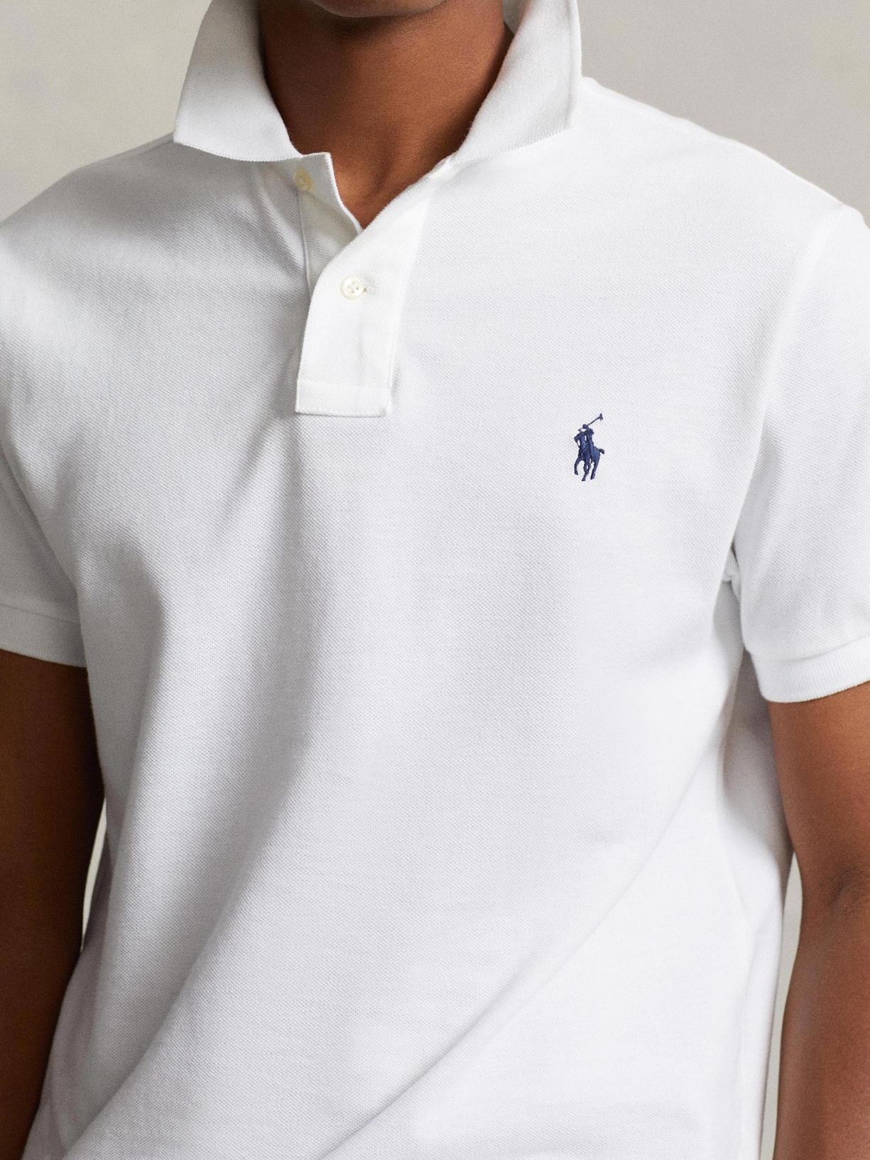 Polo Masculina Manga Curta Slim Fit Mesh Logo Bordado Branco Polo Ralph Lauren
