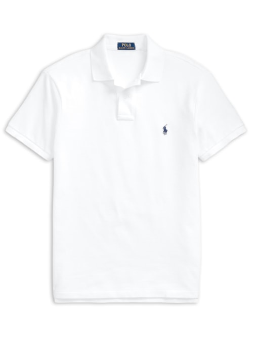 Polo Masculina Manga Curta Slim Fit Mesh Logo Bordado - Branco