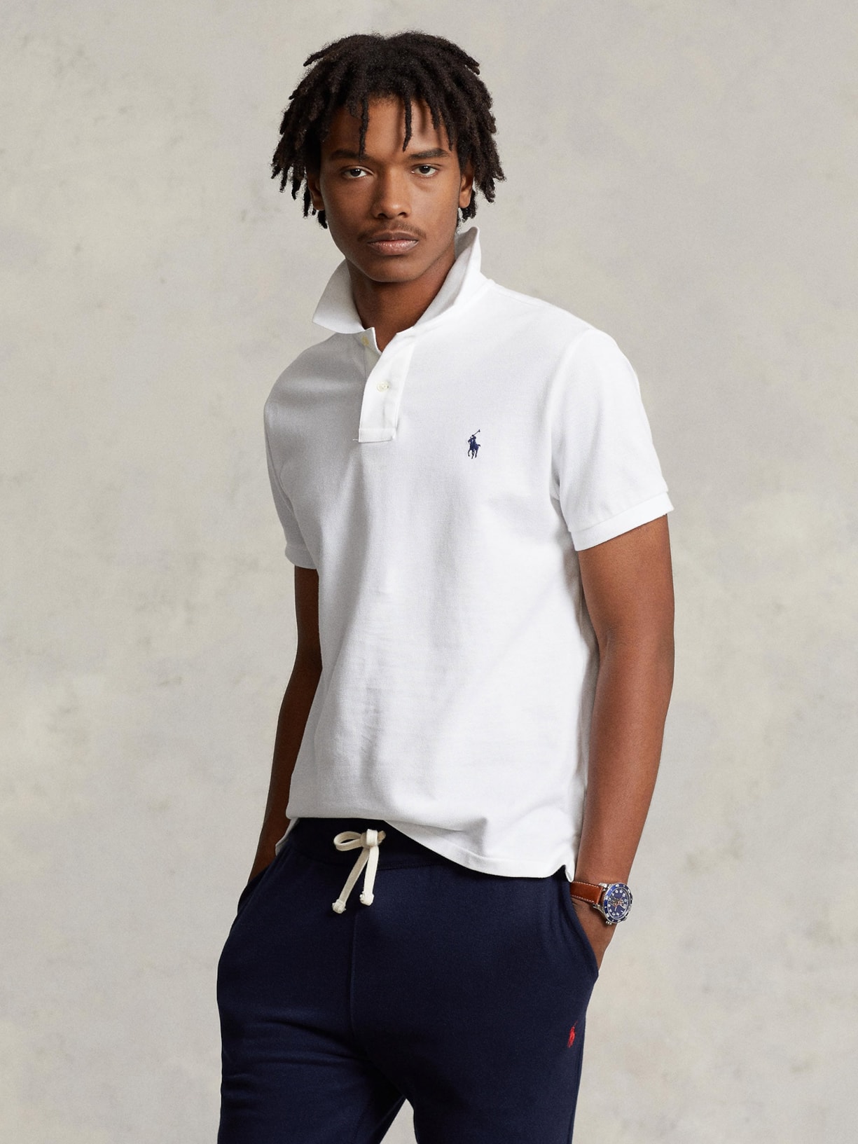 Polo Masculina Manga Curta Slim Fit Mesh Logo Bordado Branco Polo Ralph Lauren