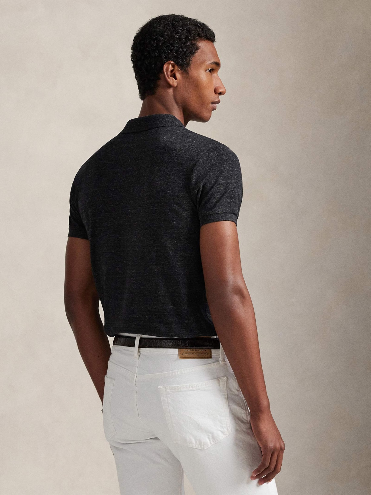 Polo Masculina Manga Curta Slim Fit Mesh Logo Bordado Preto Polo Ralph Lauren