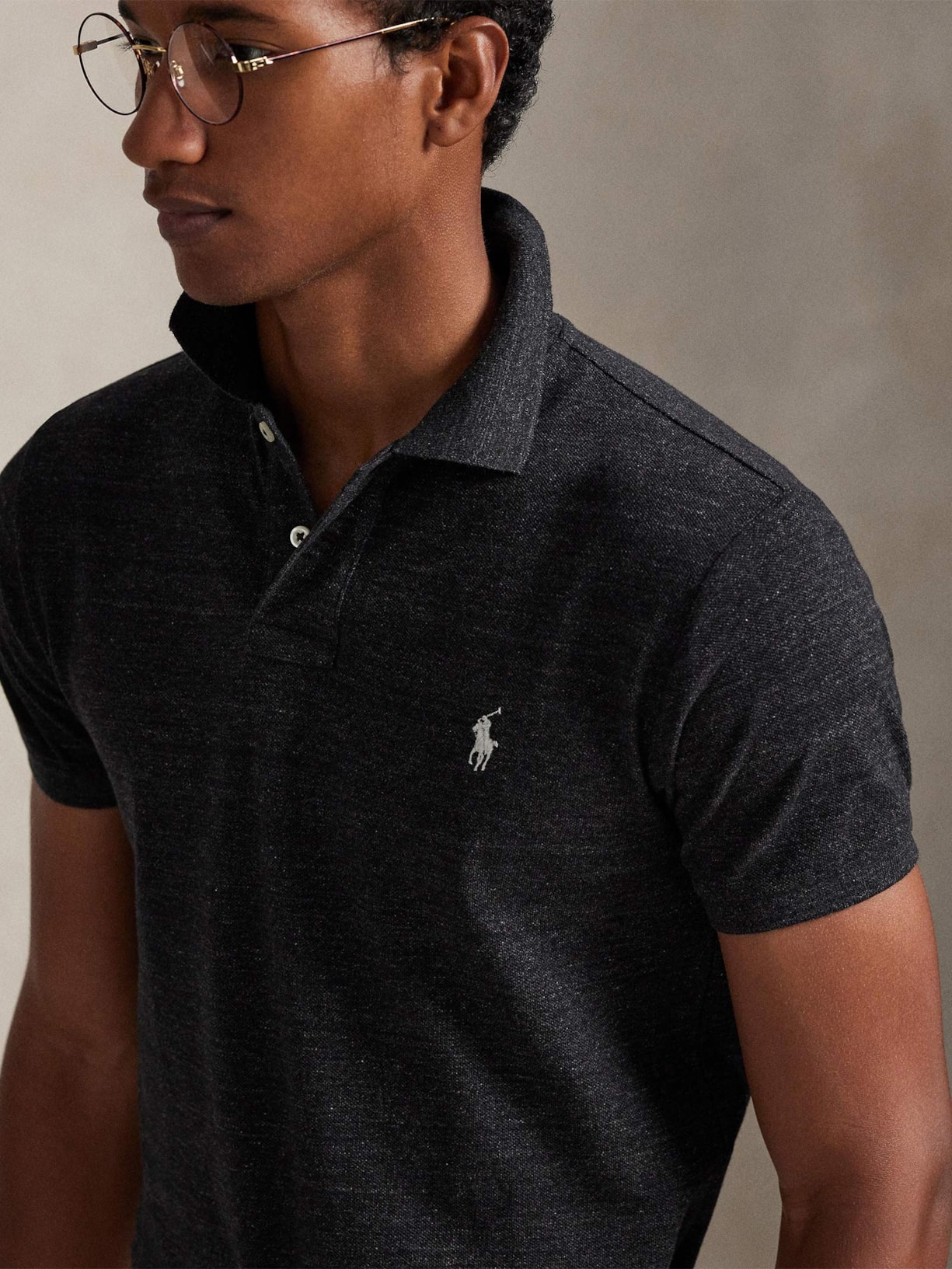 Polo Masculina Manga Curta Slim Fit Mesh Logo Bordado Preto Polo Ralph Lauren