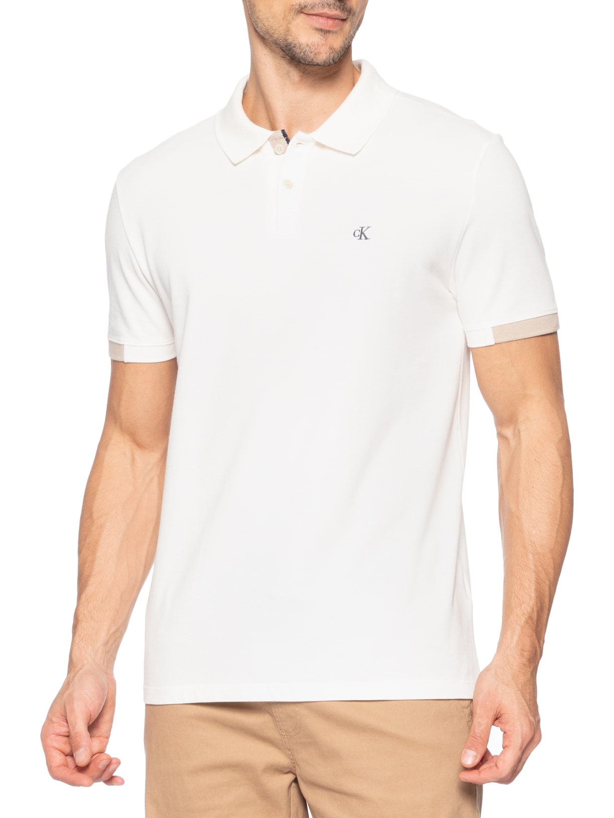 Polo Masculina Manga Curta Slim Sport Branco Calvin Klein Jeans