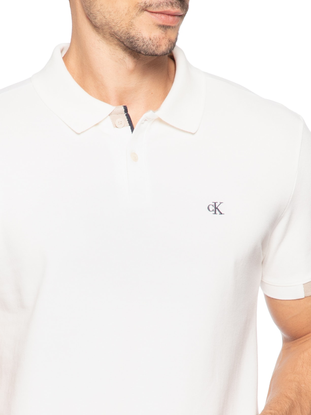 Polo Masculina Manga Curta Slim Sport Branco Calvin Klein Jeans