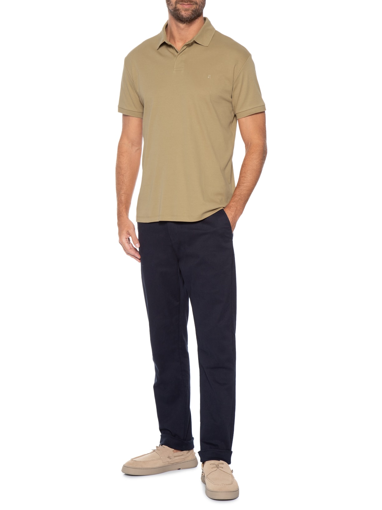 Polo Masculina Manga Curta Suedine Pima Bege Foxton