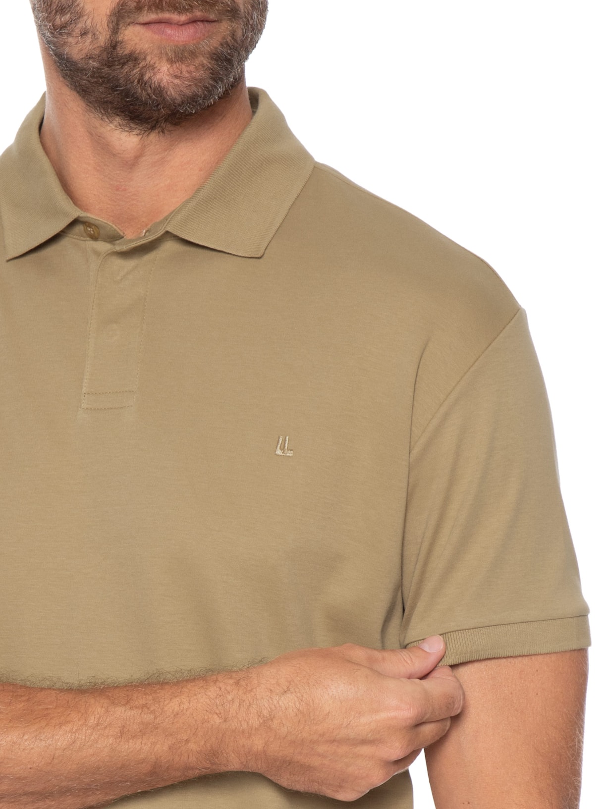Polo Masculina Manga Curta Suedine Pima Bege Foxton