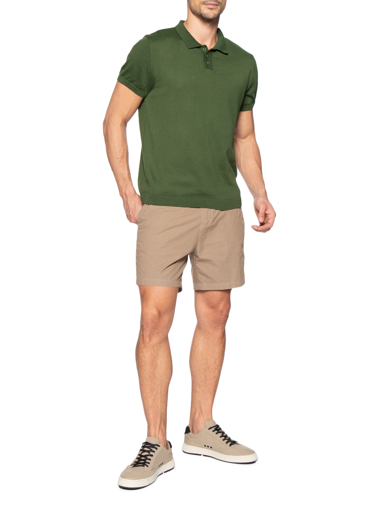 Polo Masculina Manga Curta Tricot Basic Verde Foxton