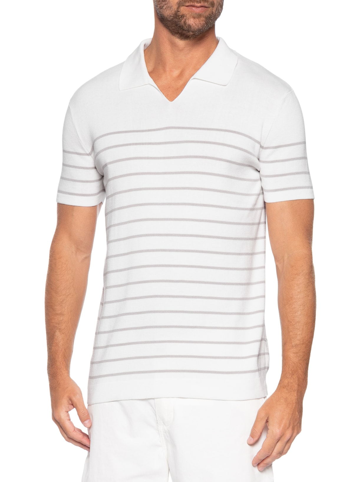 Polo Masculina Manga Curta Tricot Navy Branco Reserva