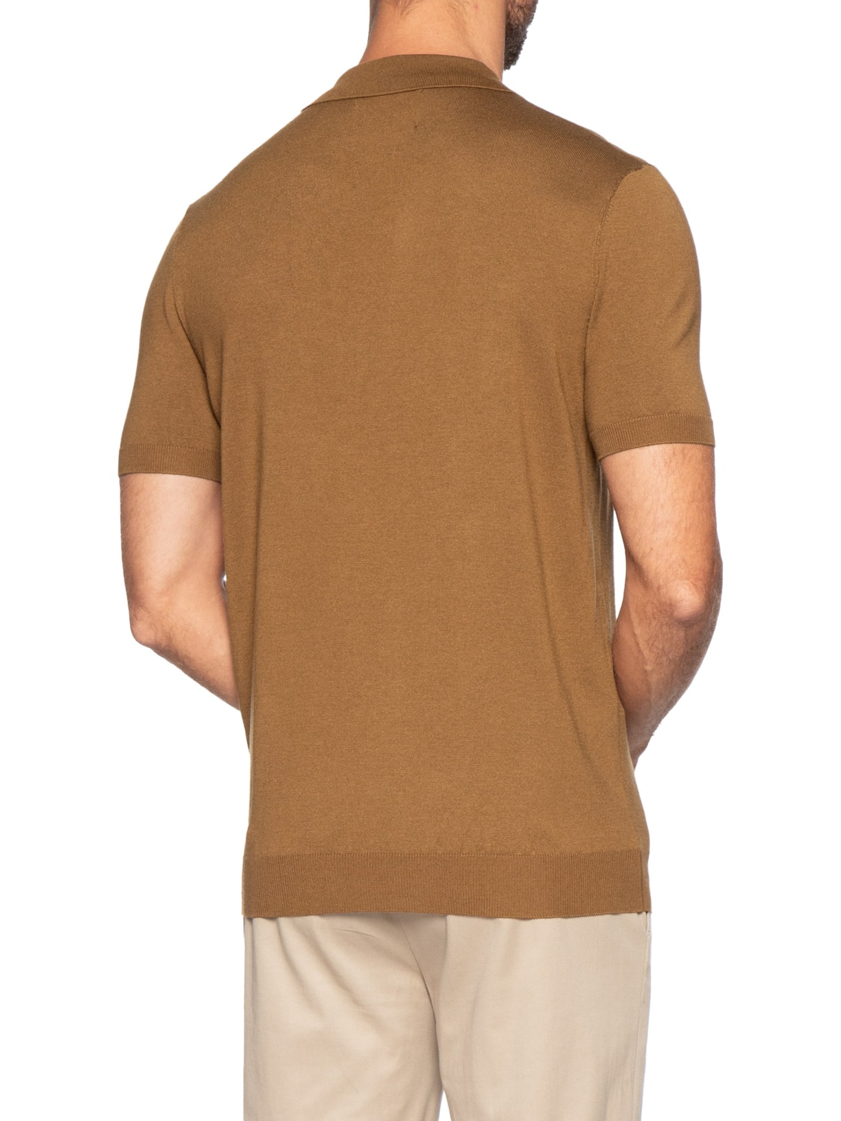 Polo Masculina Manga Curta Tricot Tencel Marrom Oficina Reserva