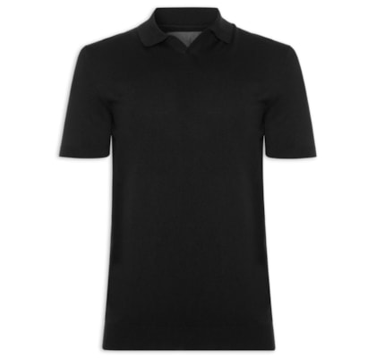 Polo Masculina Manga Curta Tricot Tencel - Preto