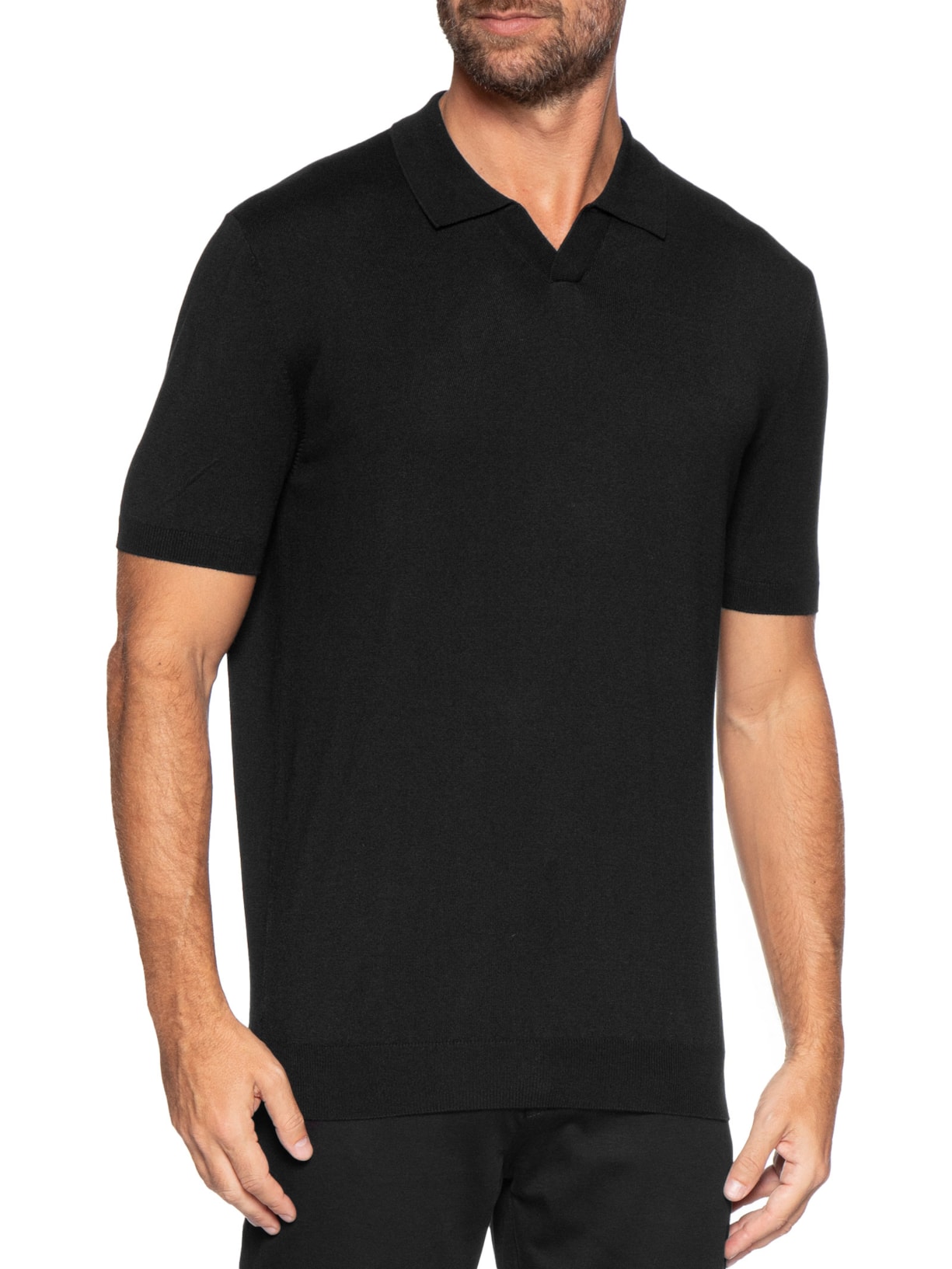 Polo Masculina Manga Curta Tricot Tencel Preto Oficina Reserva