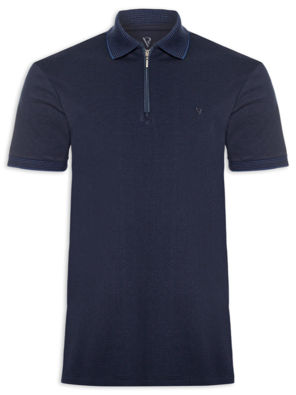 Polo Masculina Manga Curta Zíper - Azul