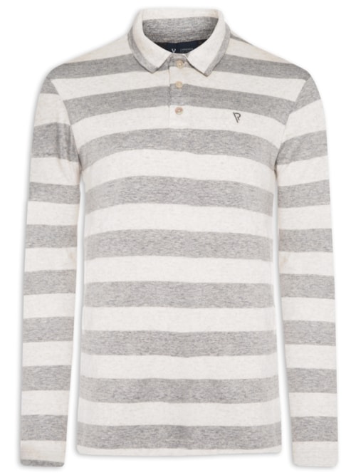 Polo Masculina Manga Longa Breeze Stripe - Cinza