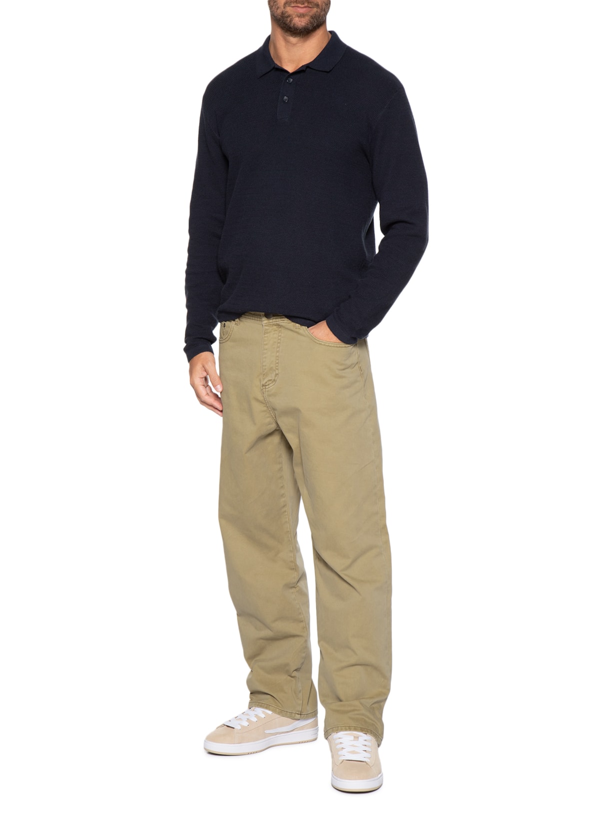 Polo Masculina Manga Longa Em Tricot Azul Jack & Jones