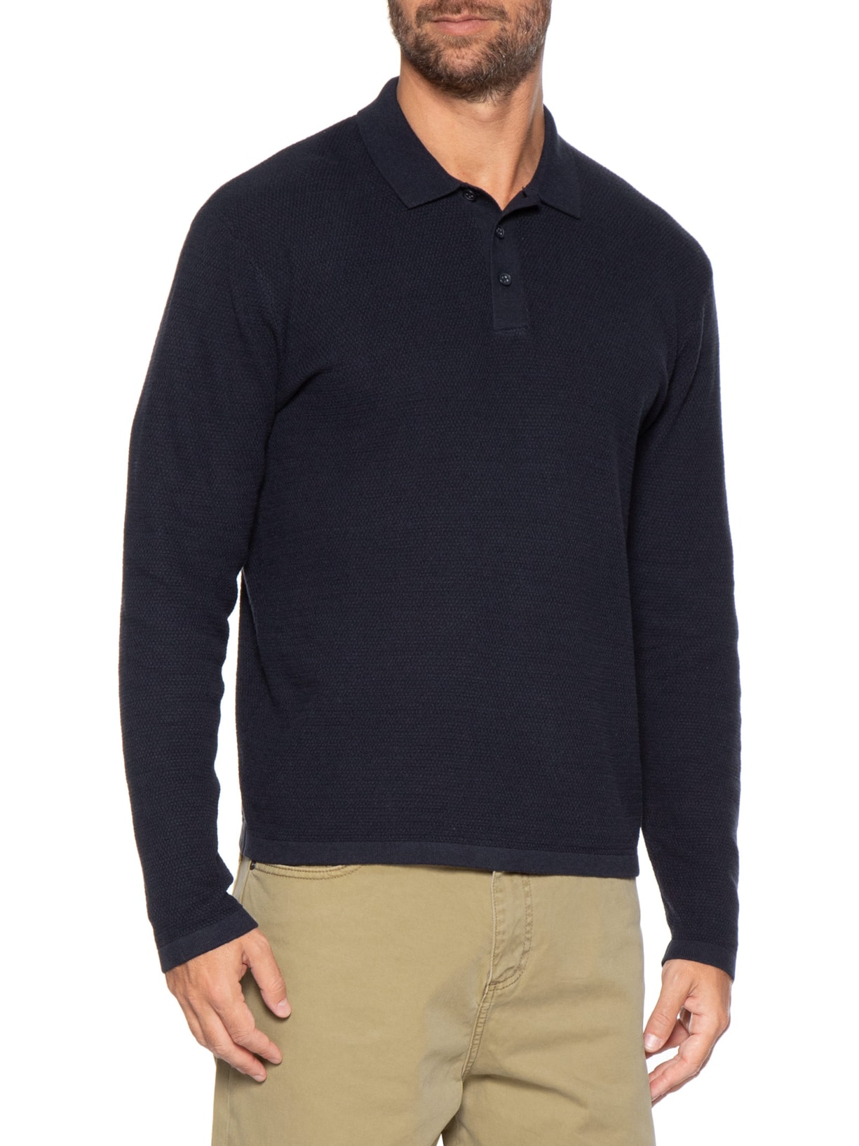 Polo Masculina Manga Longa Em Tricot Azul Jack & Jones