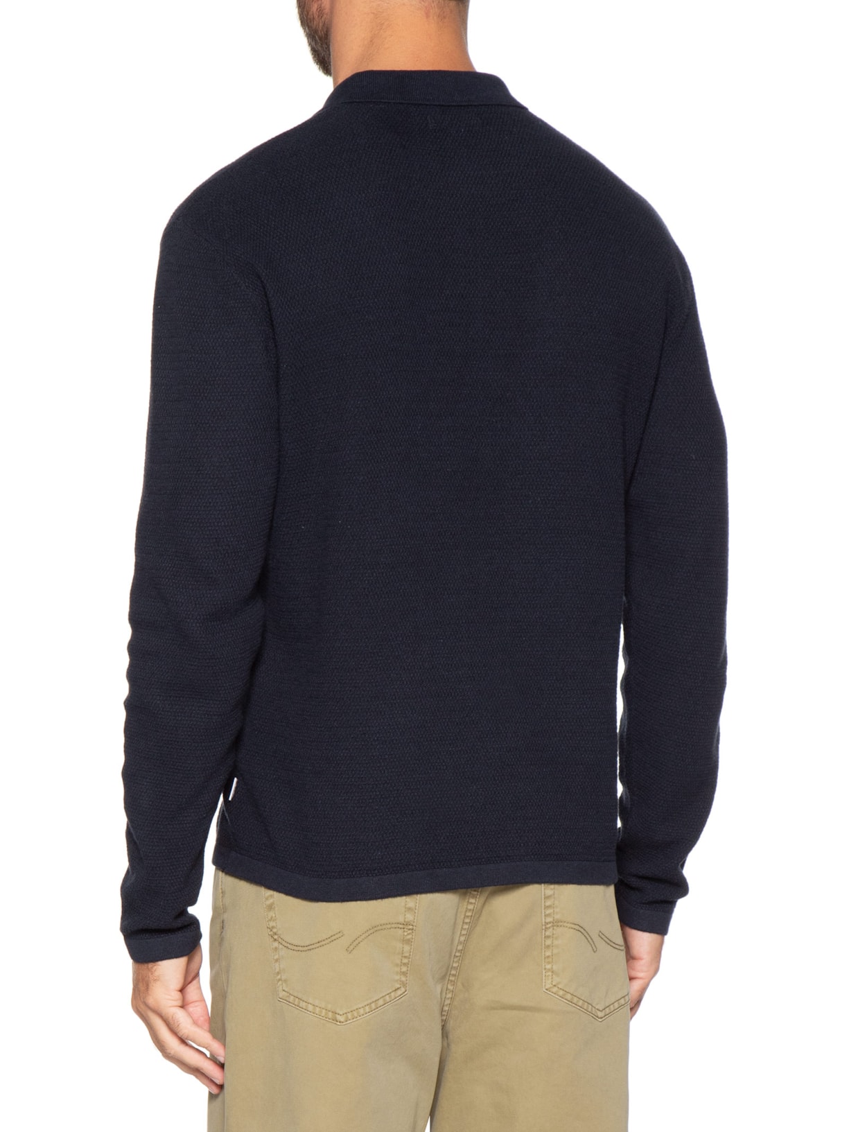 Polo Masculina Manga Longa Em Tricot Azul Jack & Jones