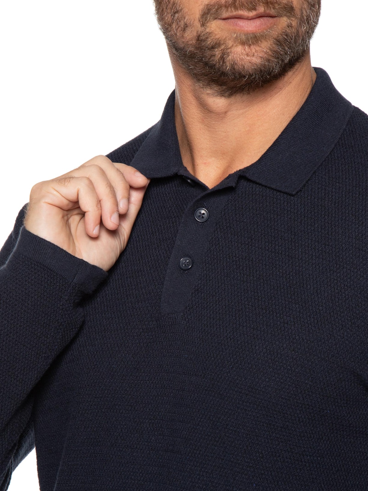 Polo Masculina Manga Longa Em Tricot Azul Jack & Jones