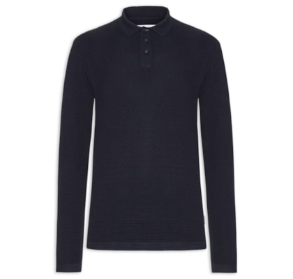 Polo Masculina Manga Longa Em Tricot - Azul