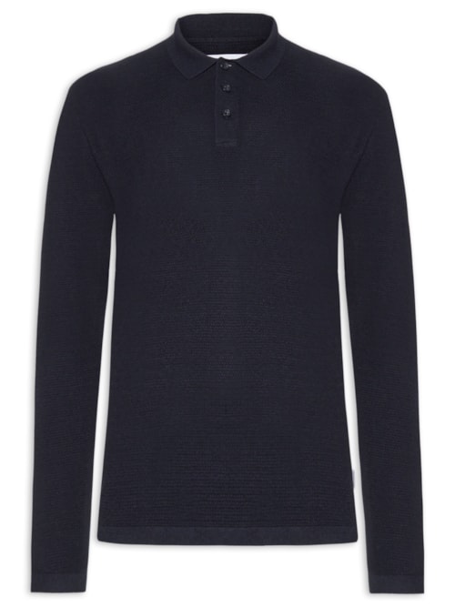 Polo Masculina Manga Longa Em Tricot - Azul