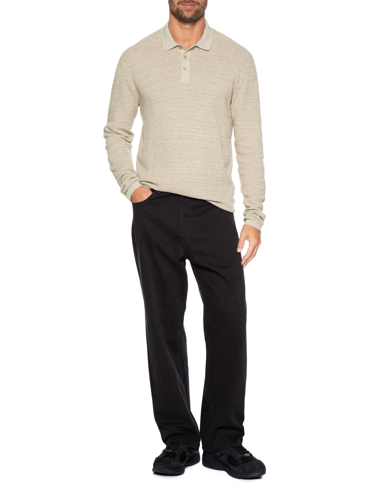 Polo Masculina Manga Longa Em Tricot Bege Jack & Jones