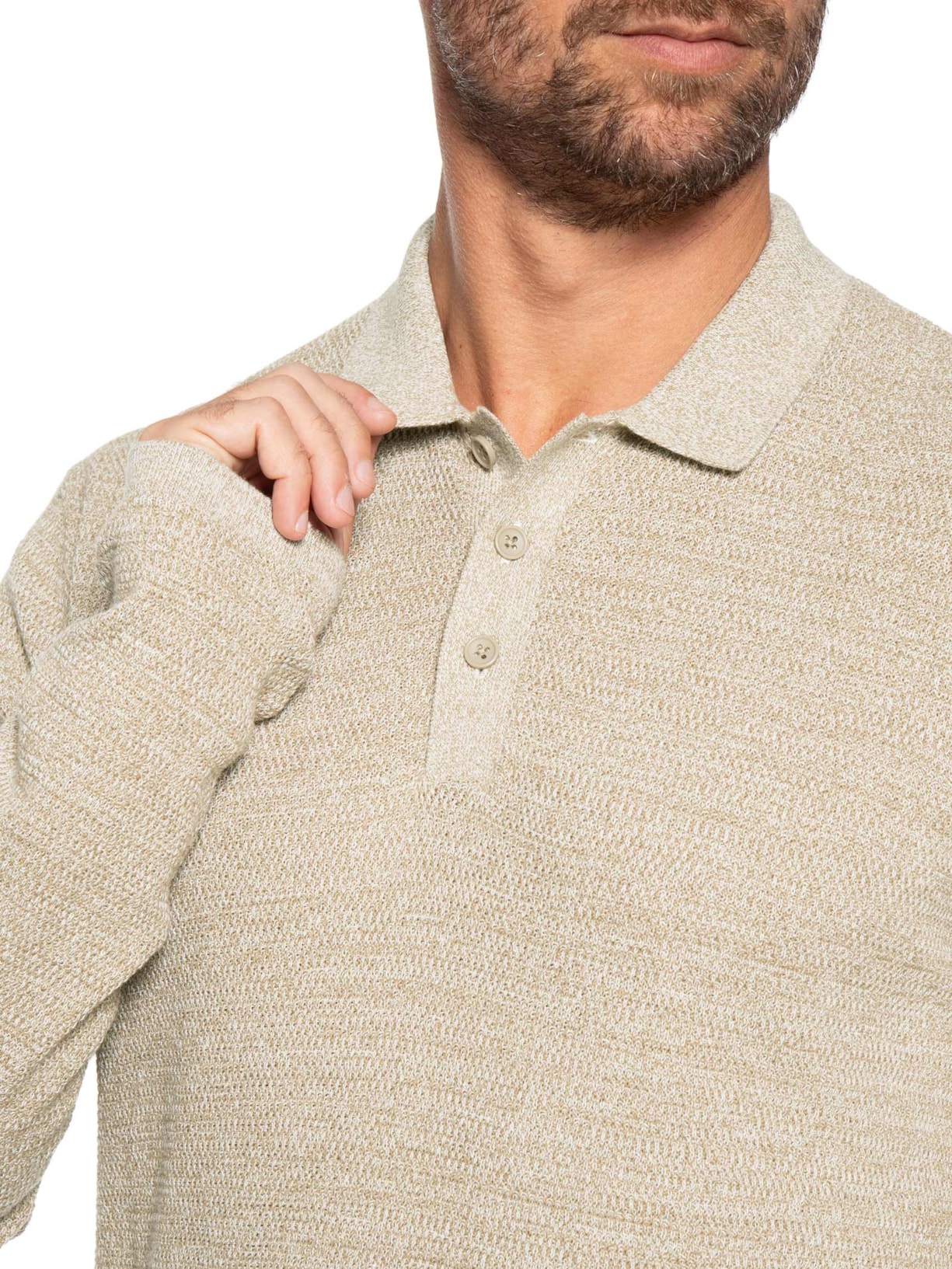 Polo Masculina Manga Longa Em Tricot Bege Jack & Jones