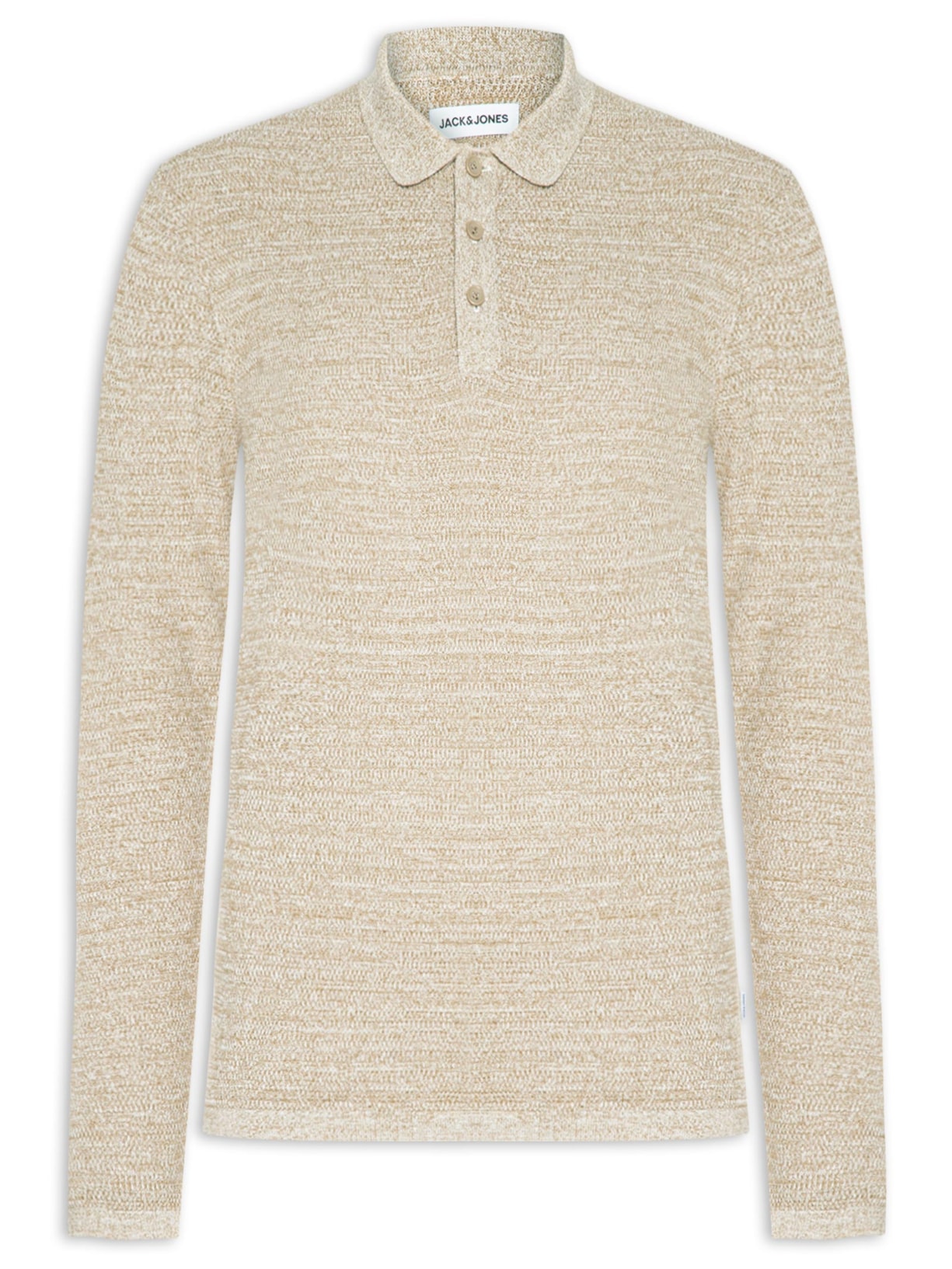 Polo Masculina Manga Longa Em Tricot Bege Jack & Jones