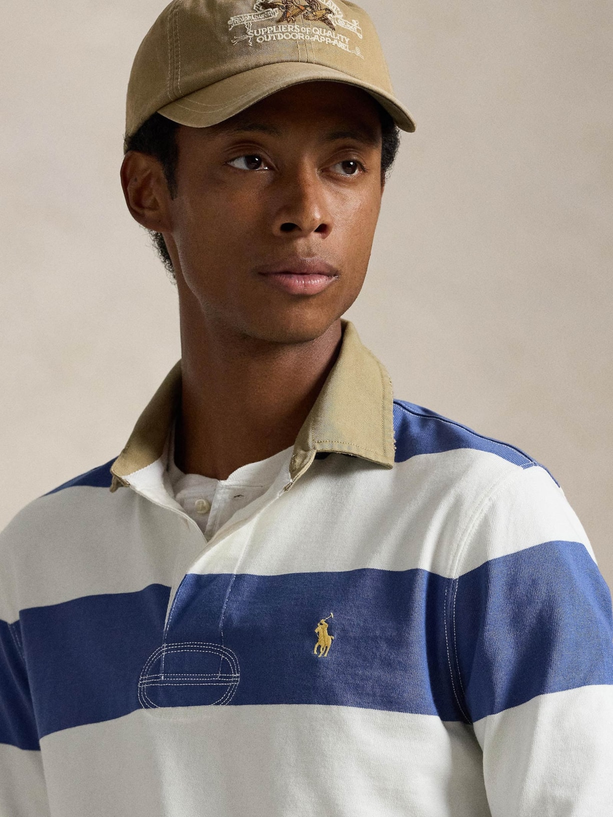 Polo Masculina Manga Longa Listrada Knit Rugby Azul Polo Ralph Lauren