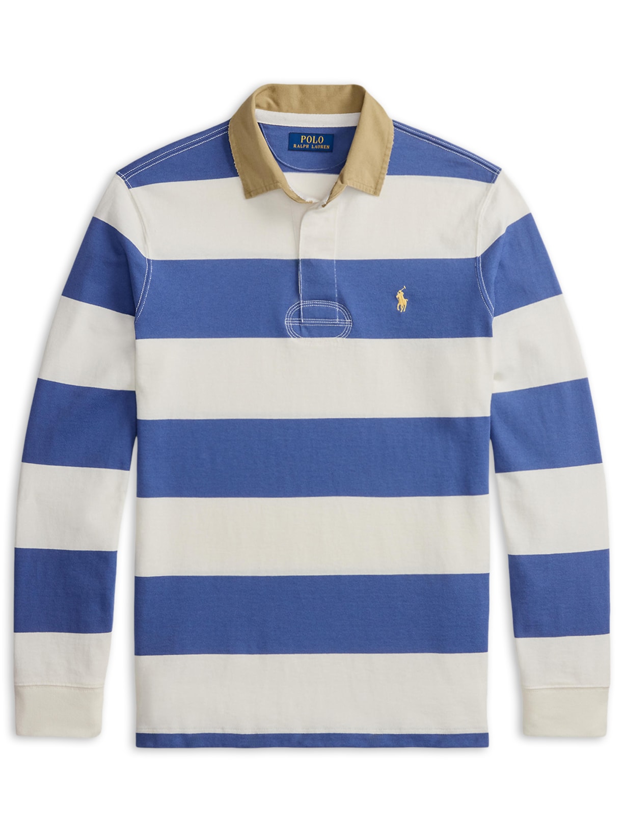Polo Masculina Manga Longa Listrada Knit Rugby Azul Polo Ralph Lauren