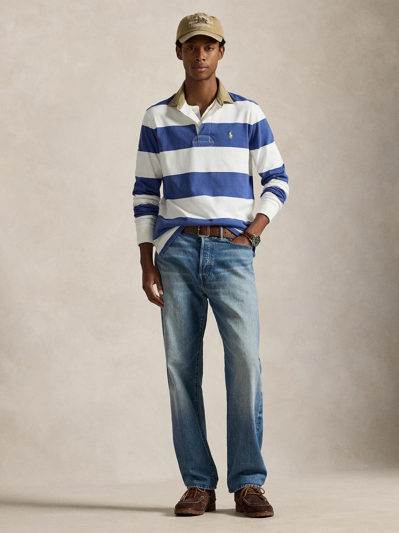 Polo Masculina Manga Longa Listrada Knit Rugby - Azul - Polo Ralph