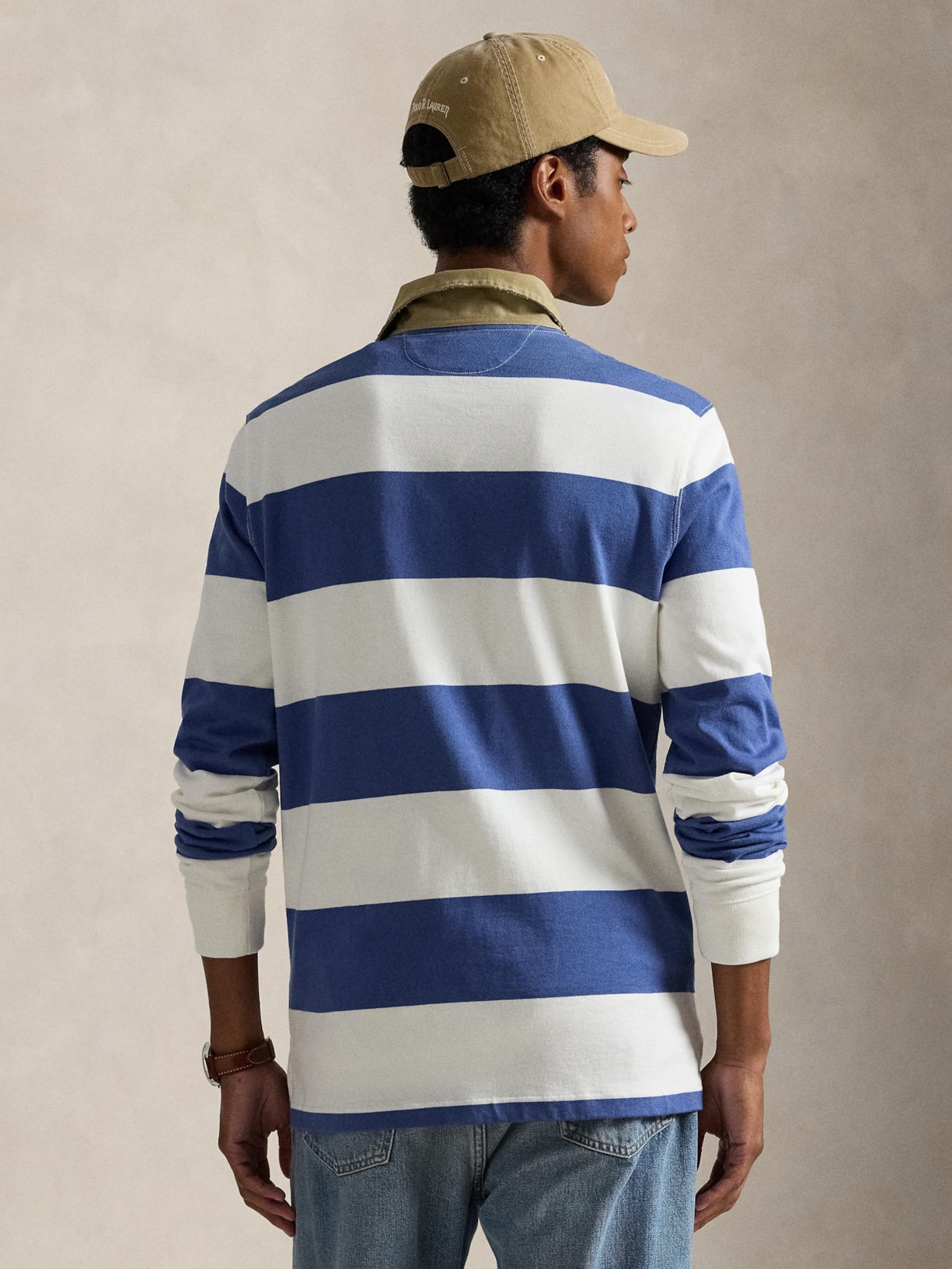Polo Masculina Manga Longa Listrada Knit Rugby Azul Polo Ralph Lauren