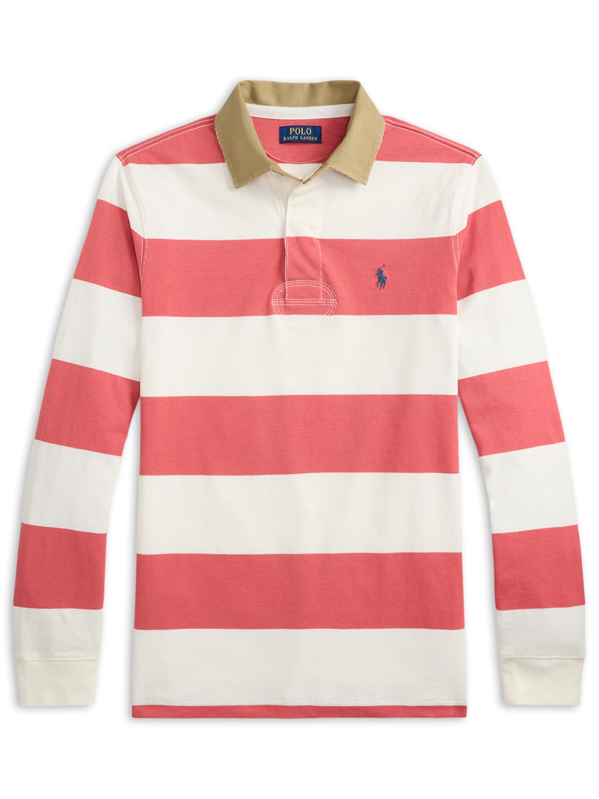 Polo Masculina Manga Longa Listrada Knit Rugby Vermelho Polo Ralph Lauren