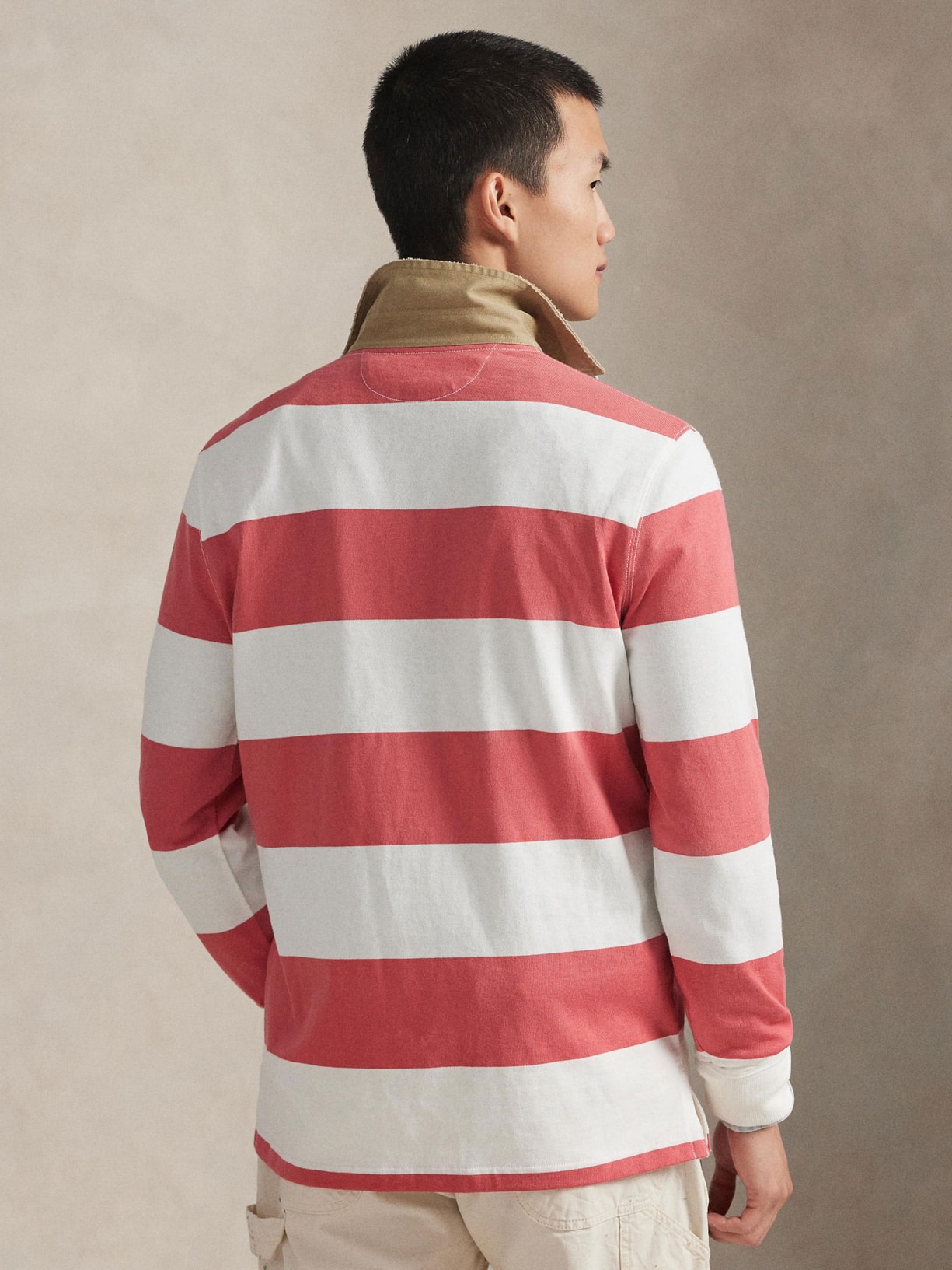 Polo Masculina Manga Longa Listrada Knit Rugby Vermelho Polo Ralph Lauren