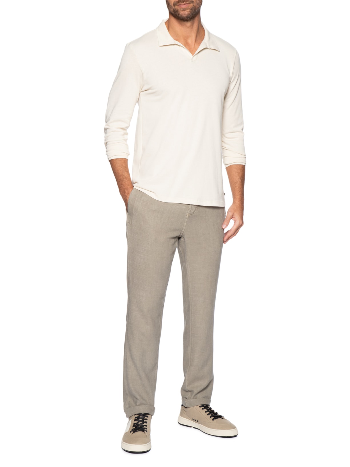 Polo Masculina Manga Longa Milford Branco Austral