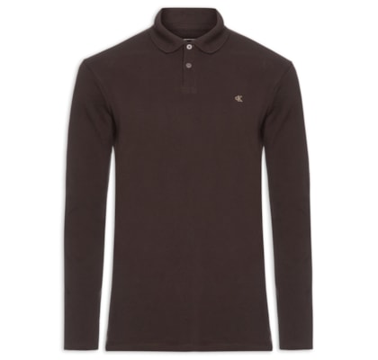 Polo Masculina Manga Longa Regular CK Bordado - Marrom