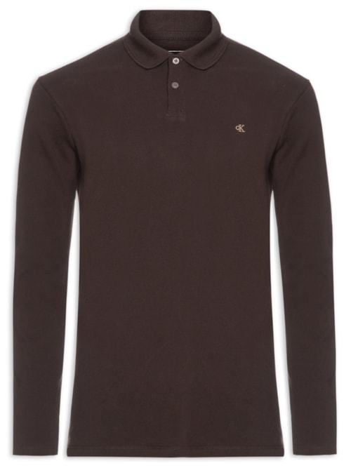 Polo Masculina Manga Longa Regular CK Bordado - Marrom