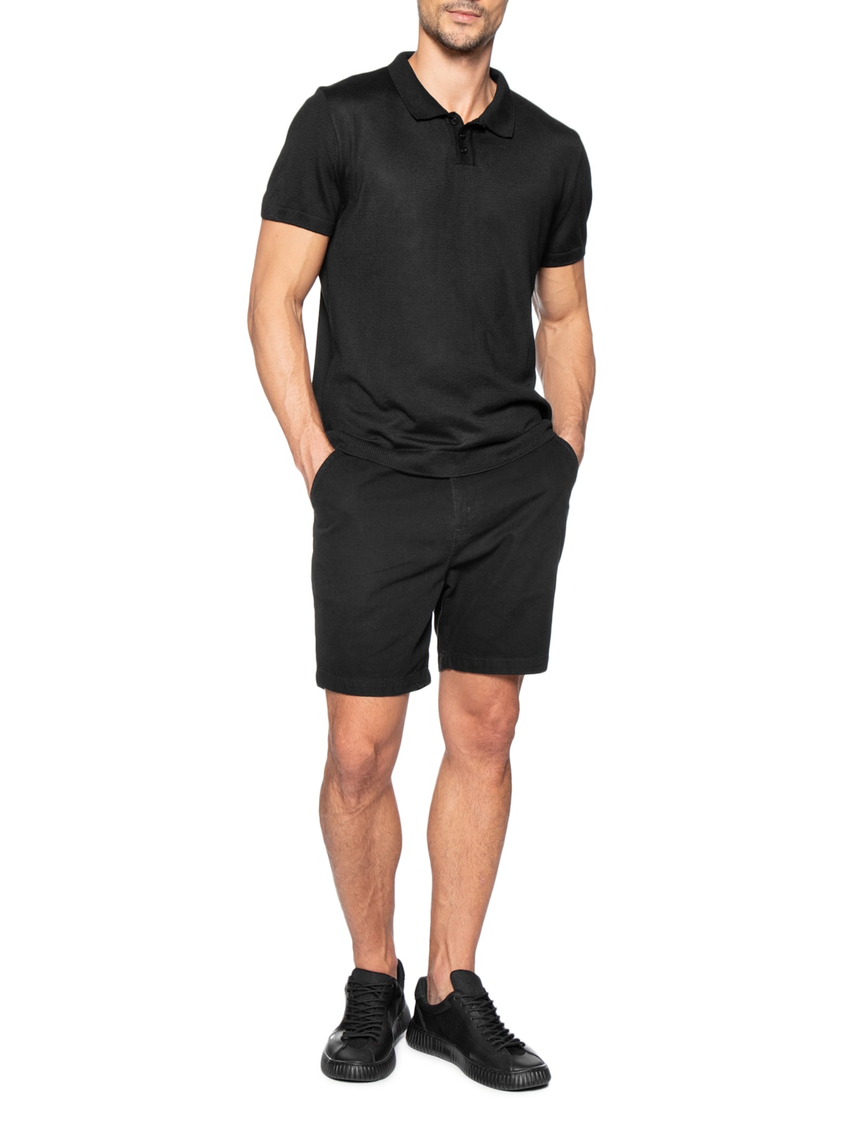 Polo Masculina Manga Longa Tricot Basic Preto Foxton