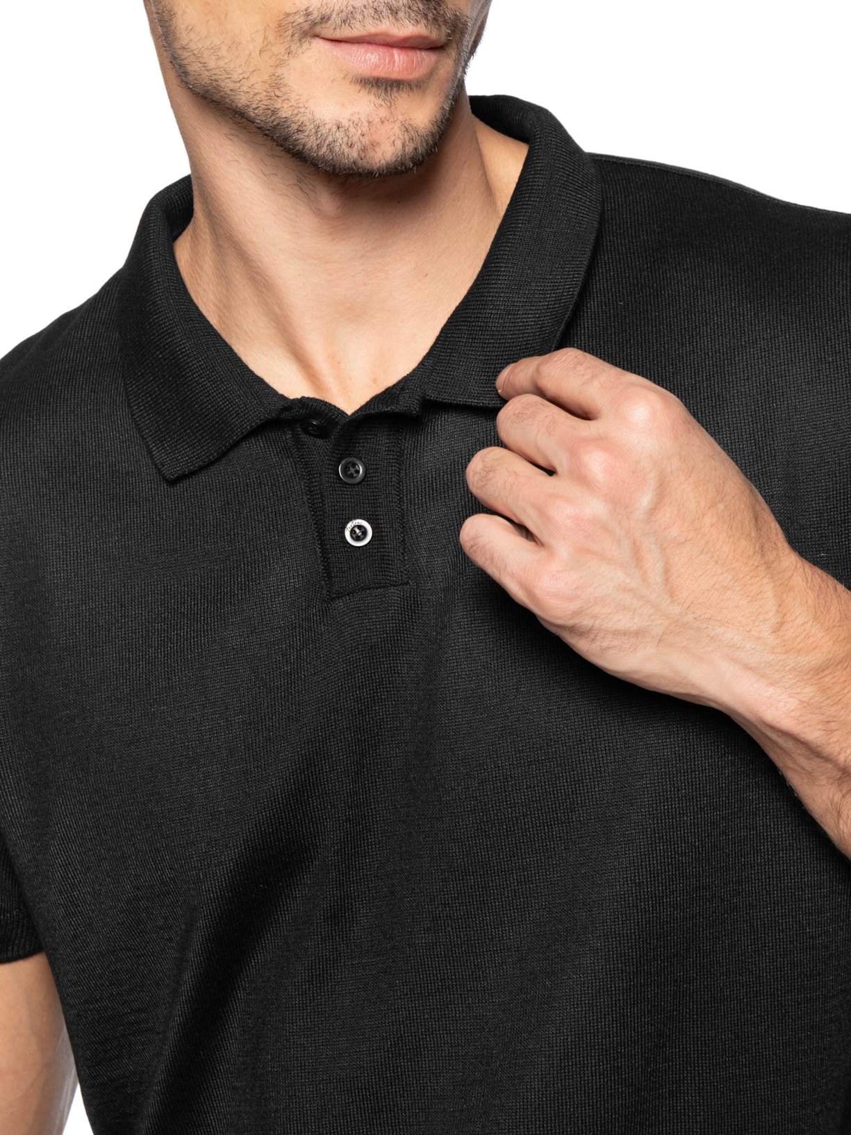 Polo Masculina Manga Longa Tricot Basic Preto Foxton