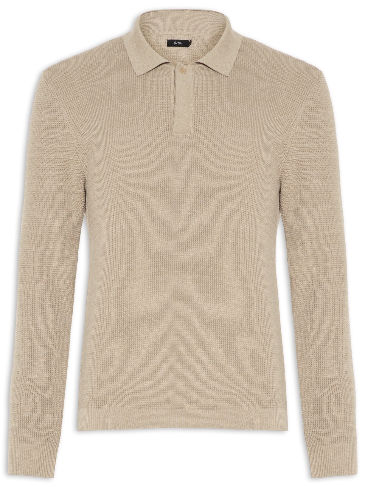 Polo Masculina Manga Longa Tricot Mini Waffle - Bege