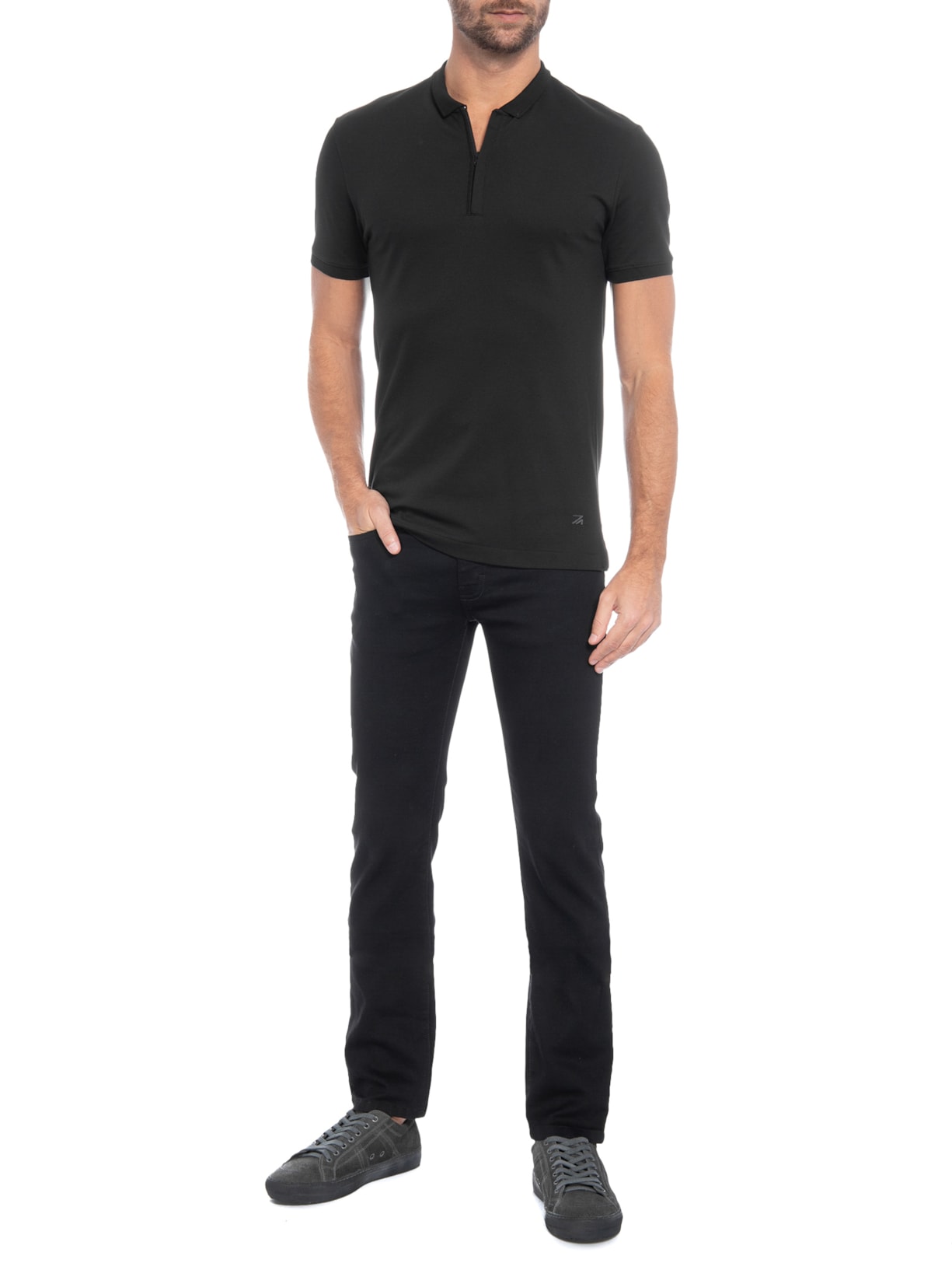 Polo Masculina Mangas Curtas Preto Ricardo Almeida
