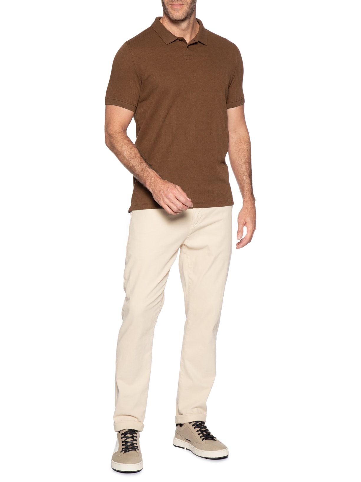 Polo Masculina Maquinetado Lina Marrom Reserva