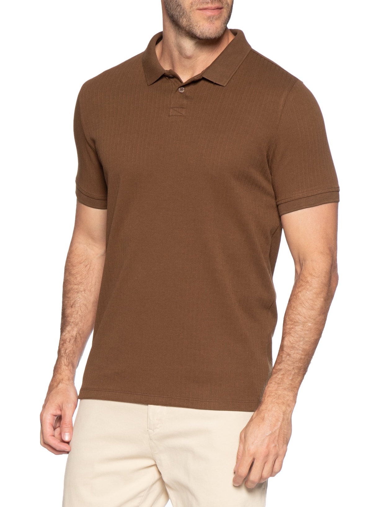 Polo Masculina Maquinetado Lina – Marrom Reserva