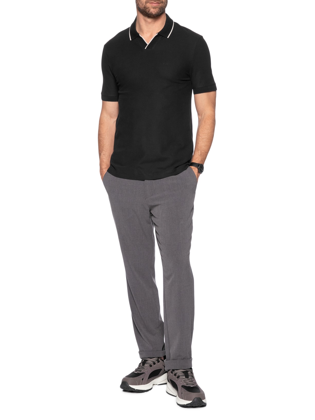 Polo Masculina Mc Slim Fit Buttonless Preto Armani Exchange