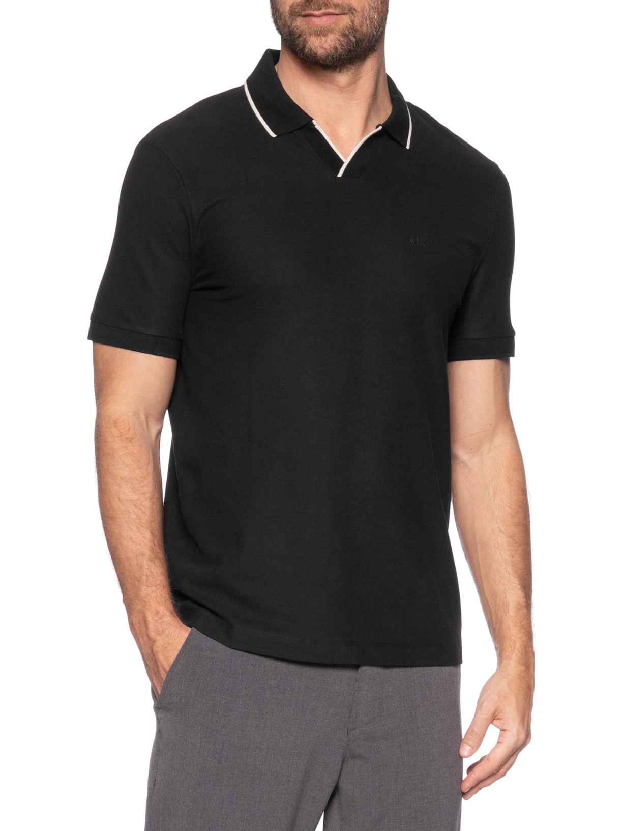 Polo Masculina Mc Slim Fit Buttonless Preto Armani Exchange