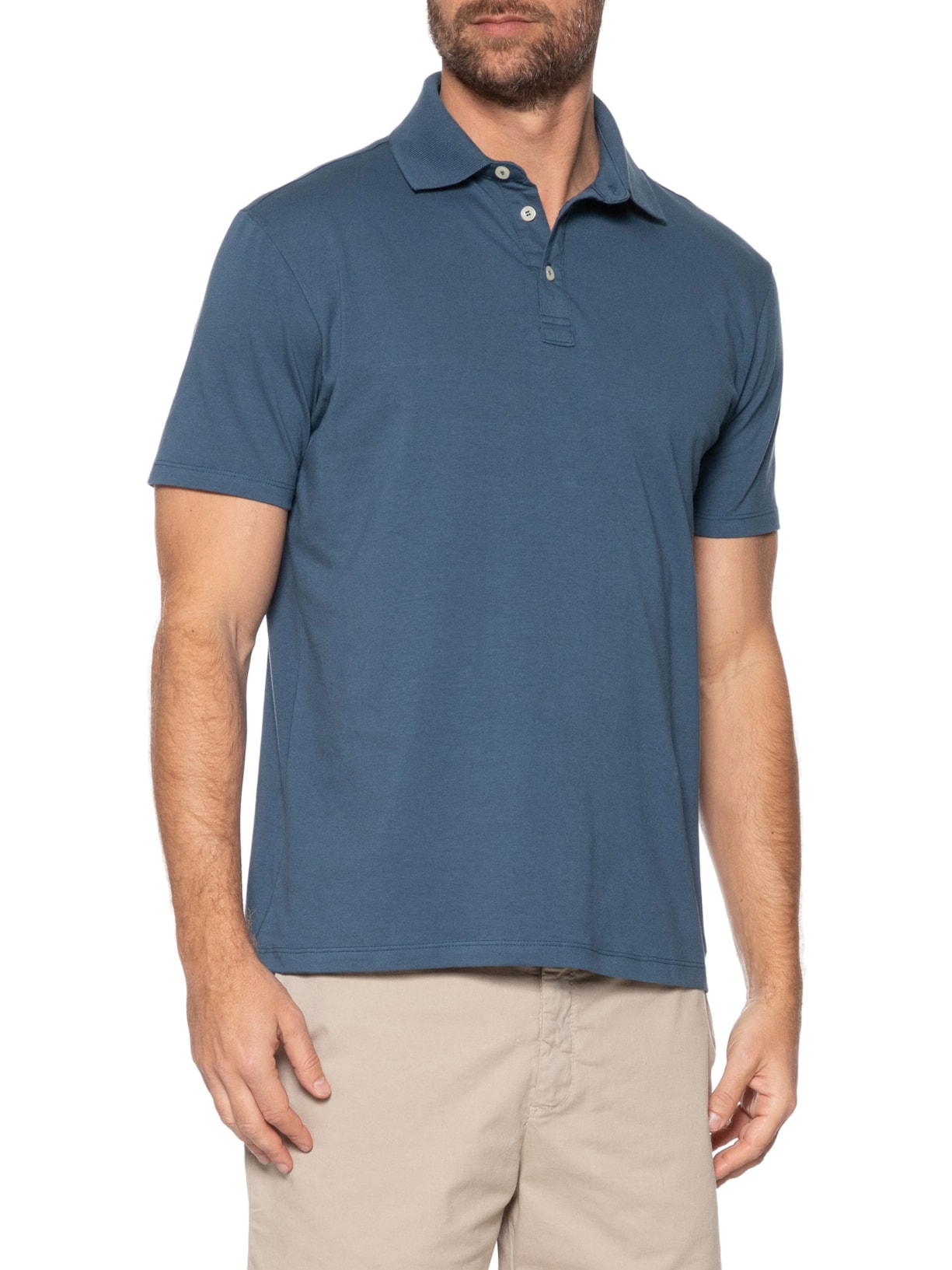 Polo Masculina Meia Malha Elastano Azul Zapalla